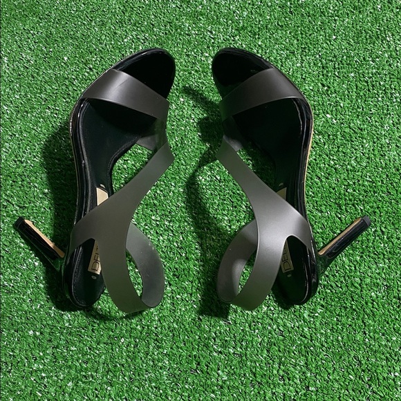 👠 Deltan Black Strappy Sandal Heels Size 7M Open Toe Slip On Dress Shoes X-1 - Picture 5 of 6